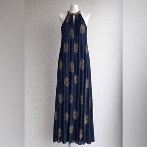 Elegant Navy Blue and Gold Women's Dress